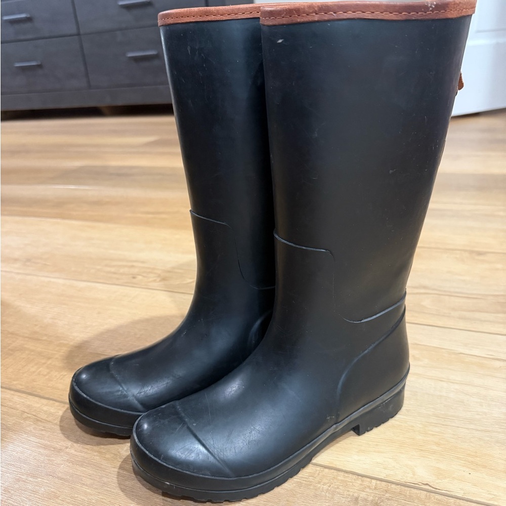 Black Sperry Waterproof High Boots with Brown Trim
